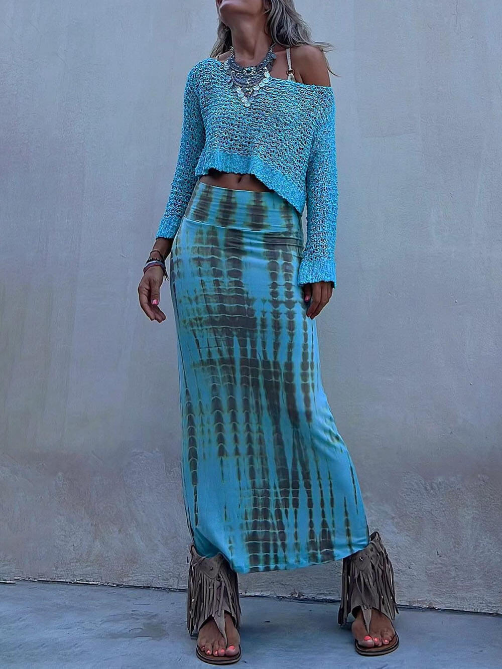 Tie-Dye Elastic Waist Maxi Skirt