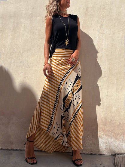 Geometric Print Elastic Waist Maxi Skirt