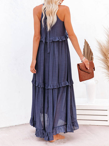 Irregular Cake Sleeveless Maxi Dress