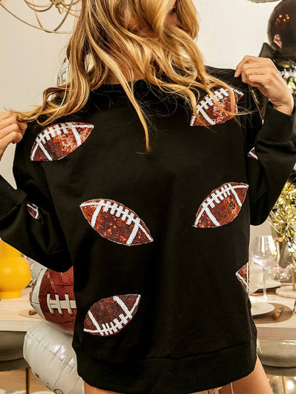 Sequined Rugby Crew Neck Loose Sweatshirt