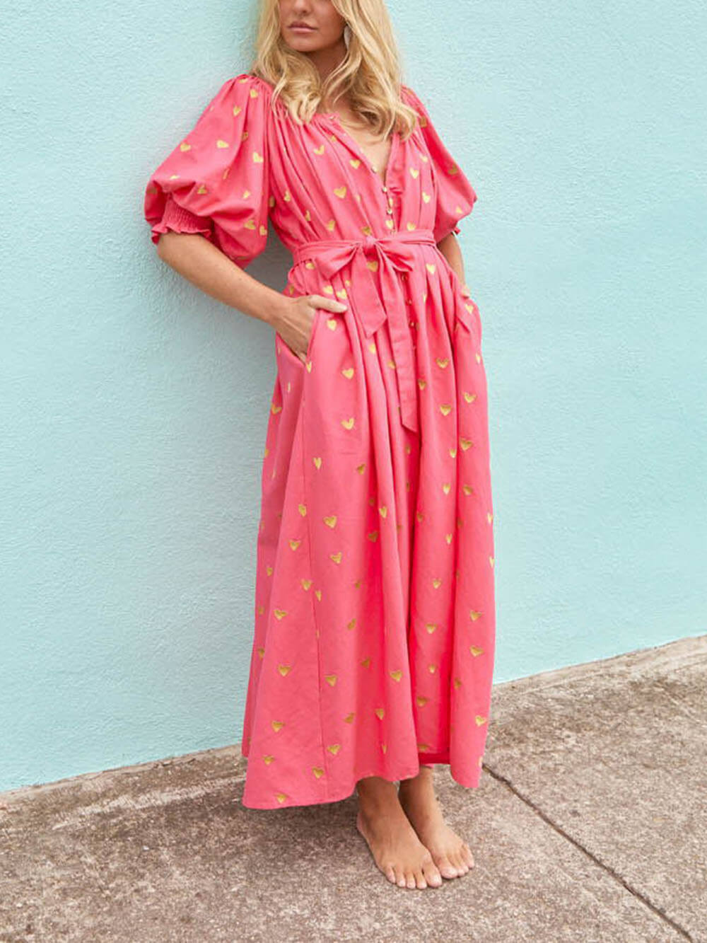 Printed Cardigan Short Sleeve Oversized Midi Dress