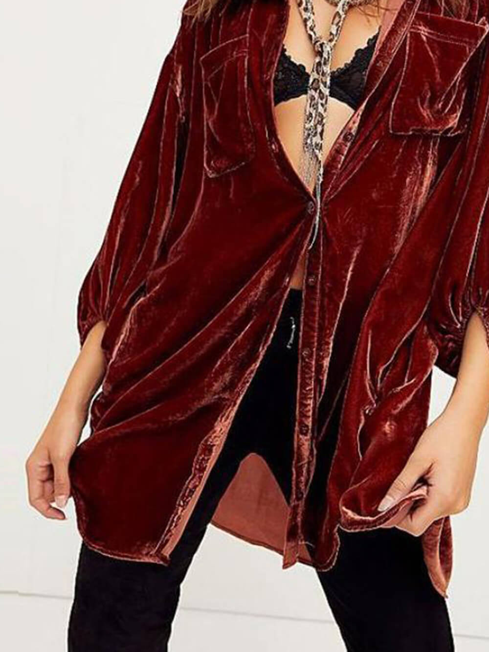 Velvet Loose Balloon Sleeve Shirt