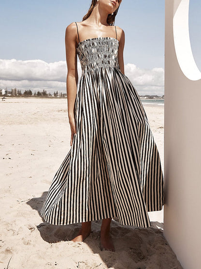 Sophistication Unique Stripe Pleated Maxi Dress