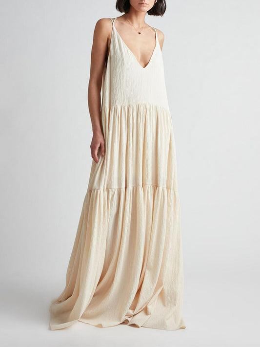 Elegant Resort Deep V-Neckline Strappy Maxi Dress