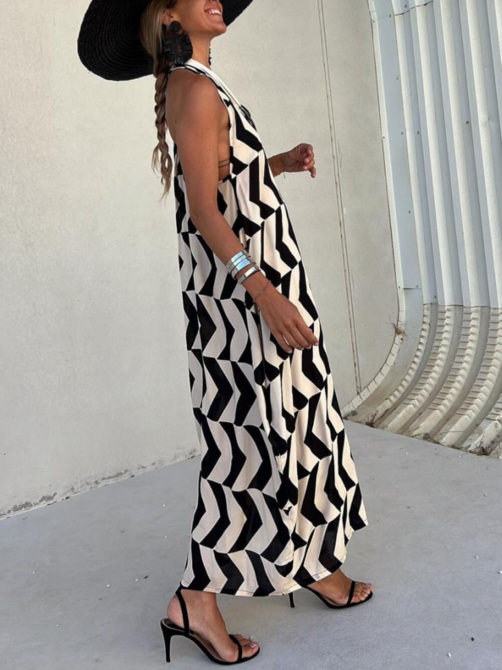 Unique Ethnic Print Lantern Cut Sunny Tank Maxi Dress