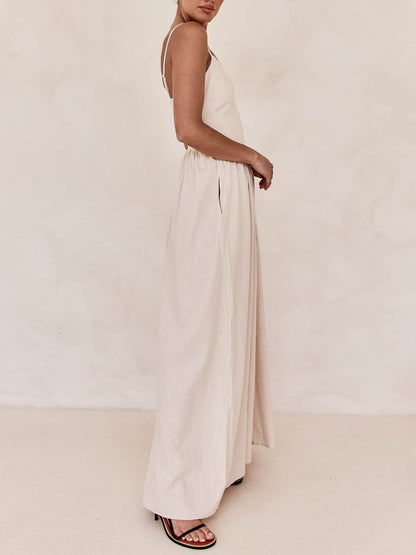 Sunset Suspender Pleated Panel Sleeveless Maxi Dress