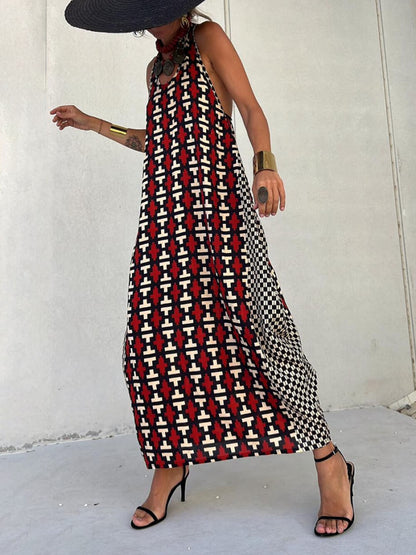 Ethnic Unique Print Lantern Cut Tank Maxi Dress