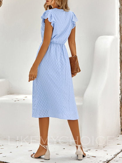 Flutter Sleeve V-Neck Buttoned Dress