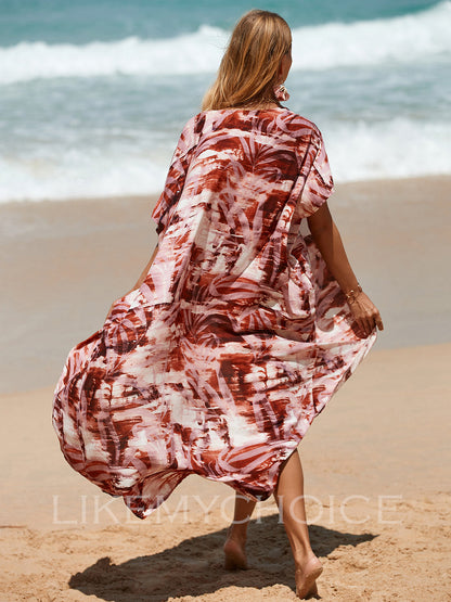 Womens Coral Print Open Front Beach Dresses