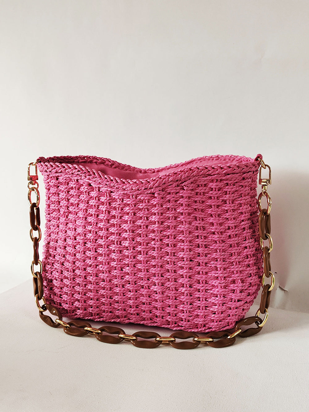 Square Chain Straw Bag