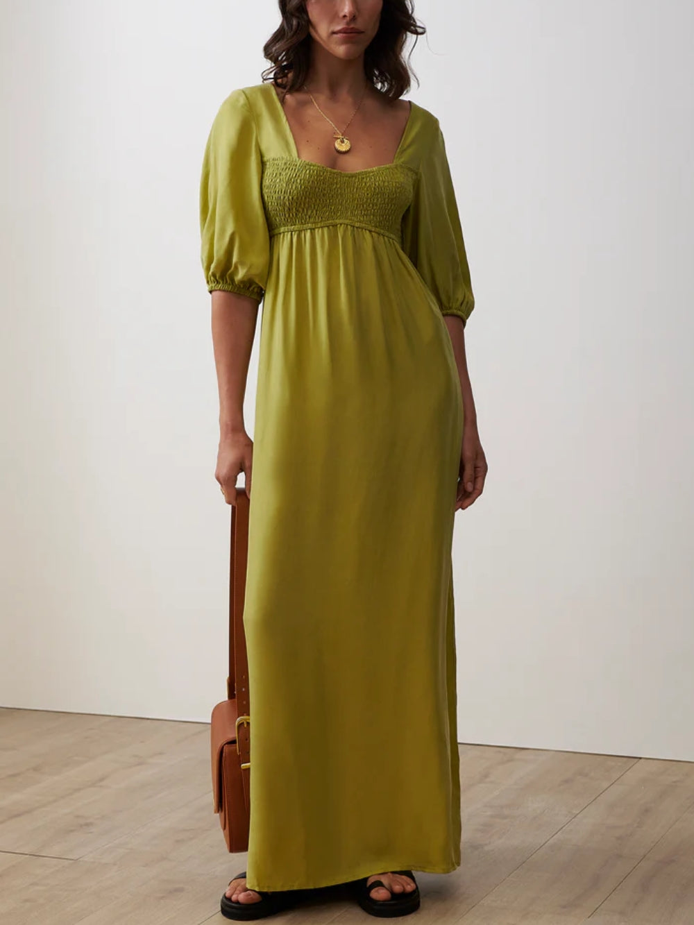 Shirred Elasticated Bust Panel Maxi Dress