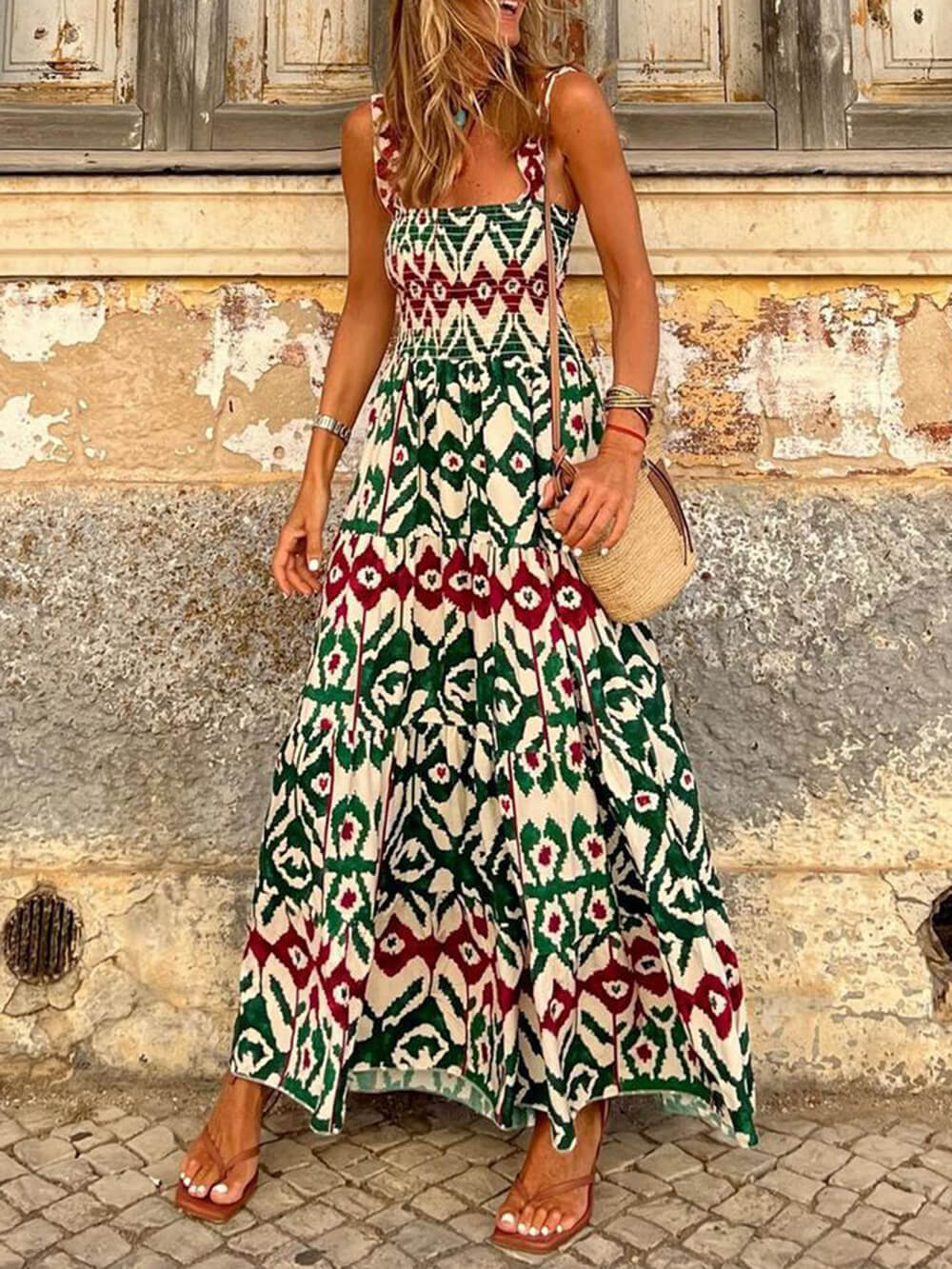 Unique Beach Vacation Printed Halter Hem Dresses