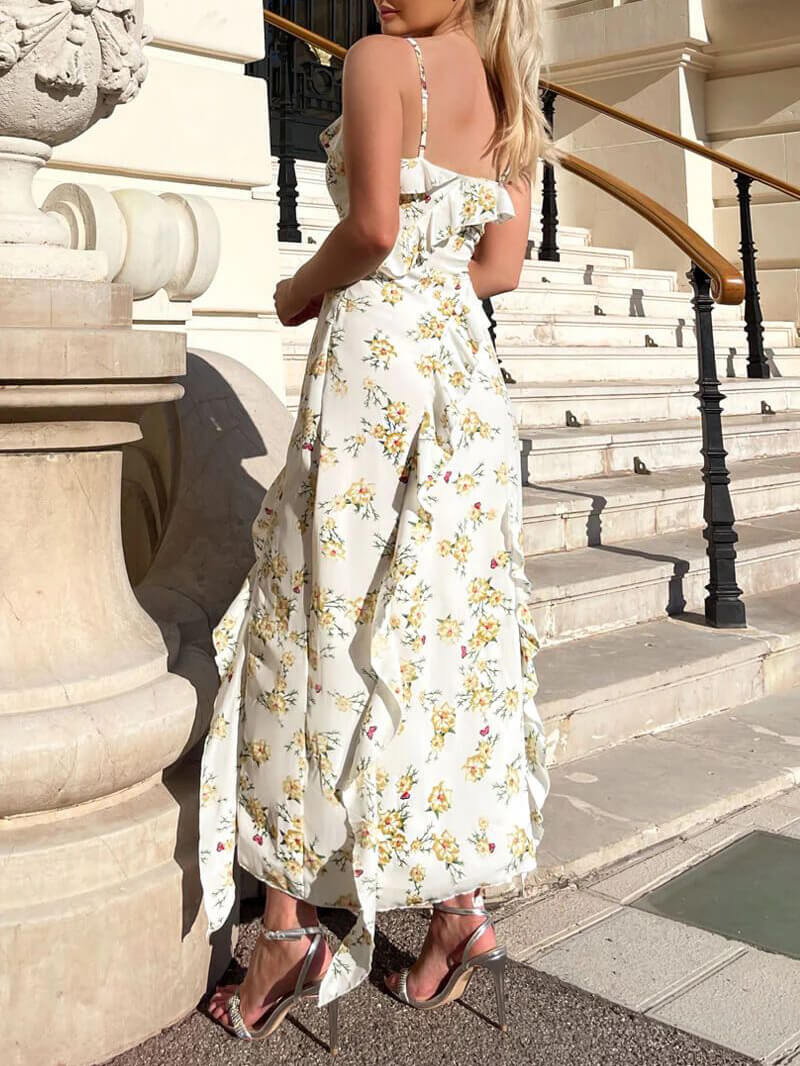 Holiday Floral Hem Side Slit Midi Dress