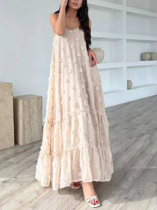 Pretty Flower Decor A-Line Layered Loose Maxi Dress