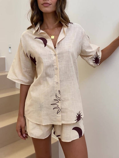 Casual Shirt Short-Sleeved Printed Home Two-Piece Set