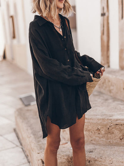 Pocketed Long Sleeve Oversized Shirt