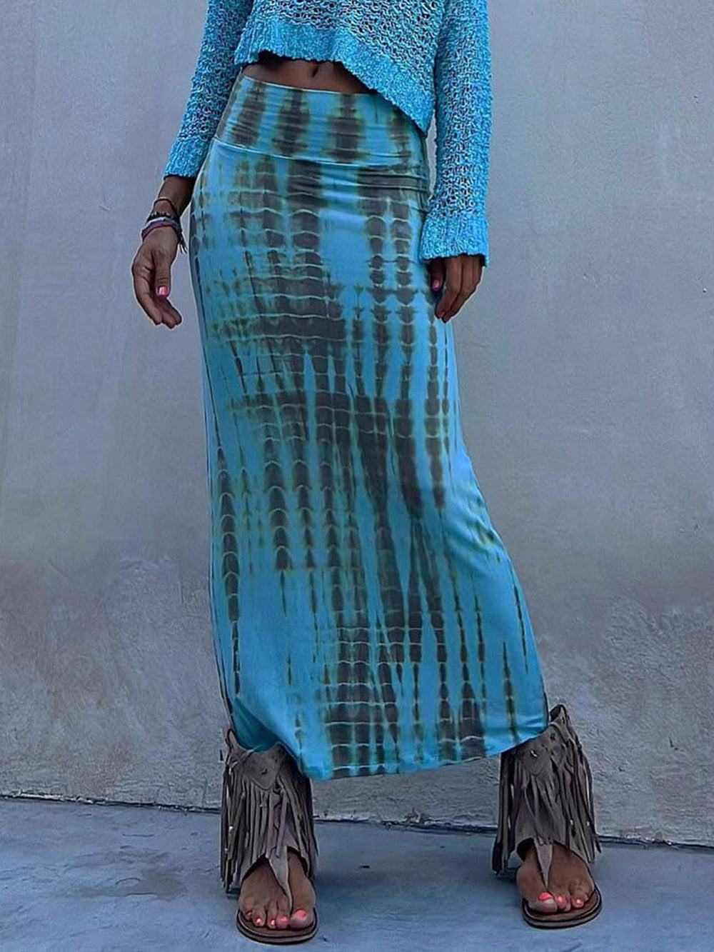 Tie-Dye Elastic Waist Maxi Skirt