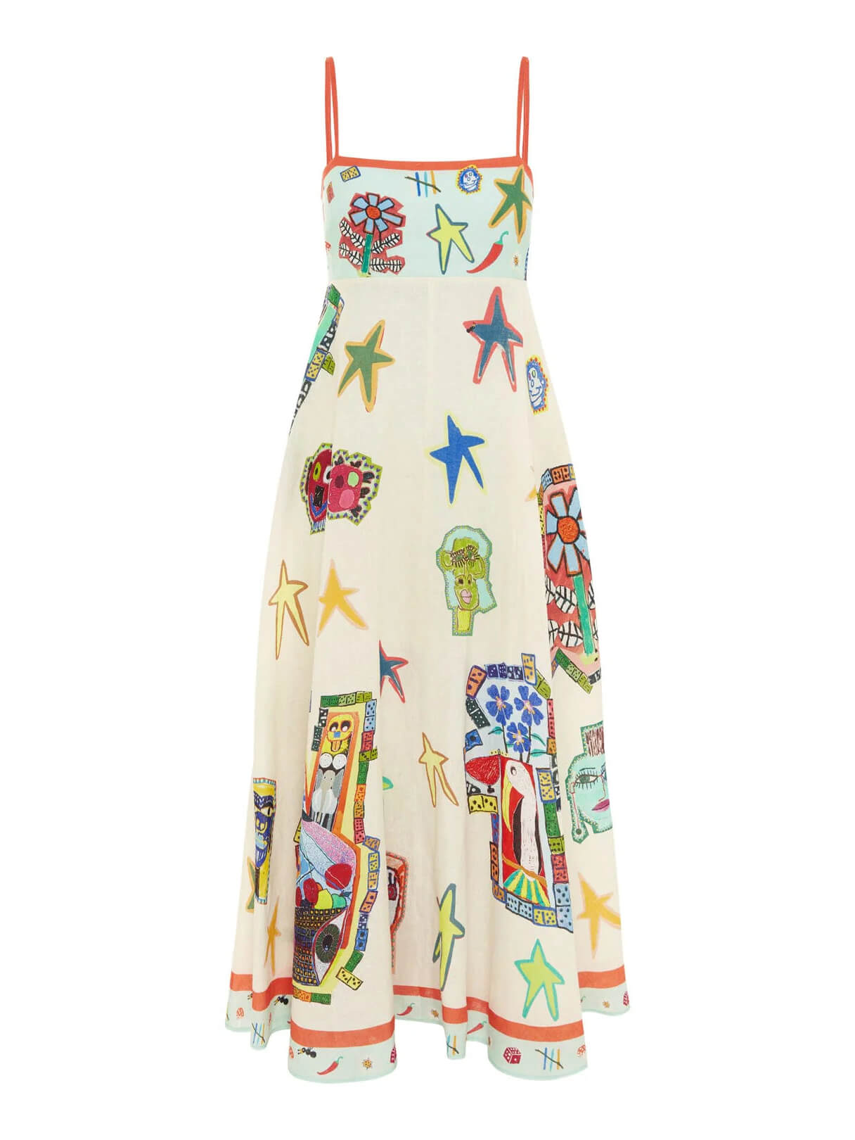 Unique Graffiti Print Suspenders Long Swing Midi Dress