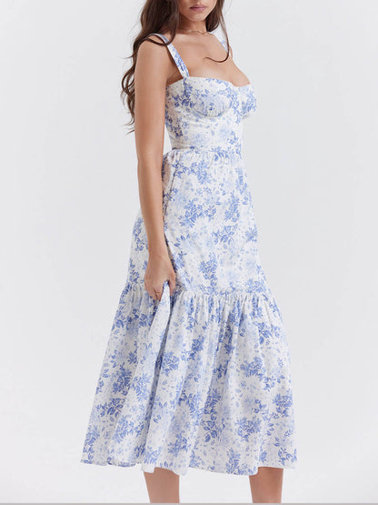 Strap A-Hem Floral Midi Dress