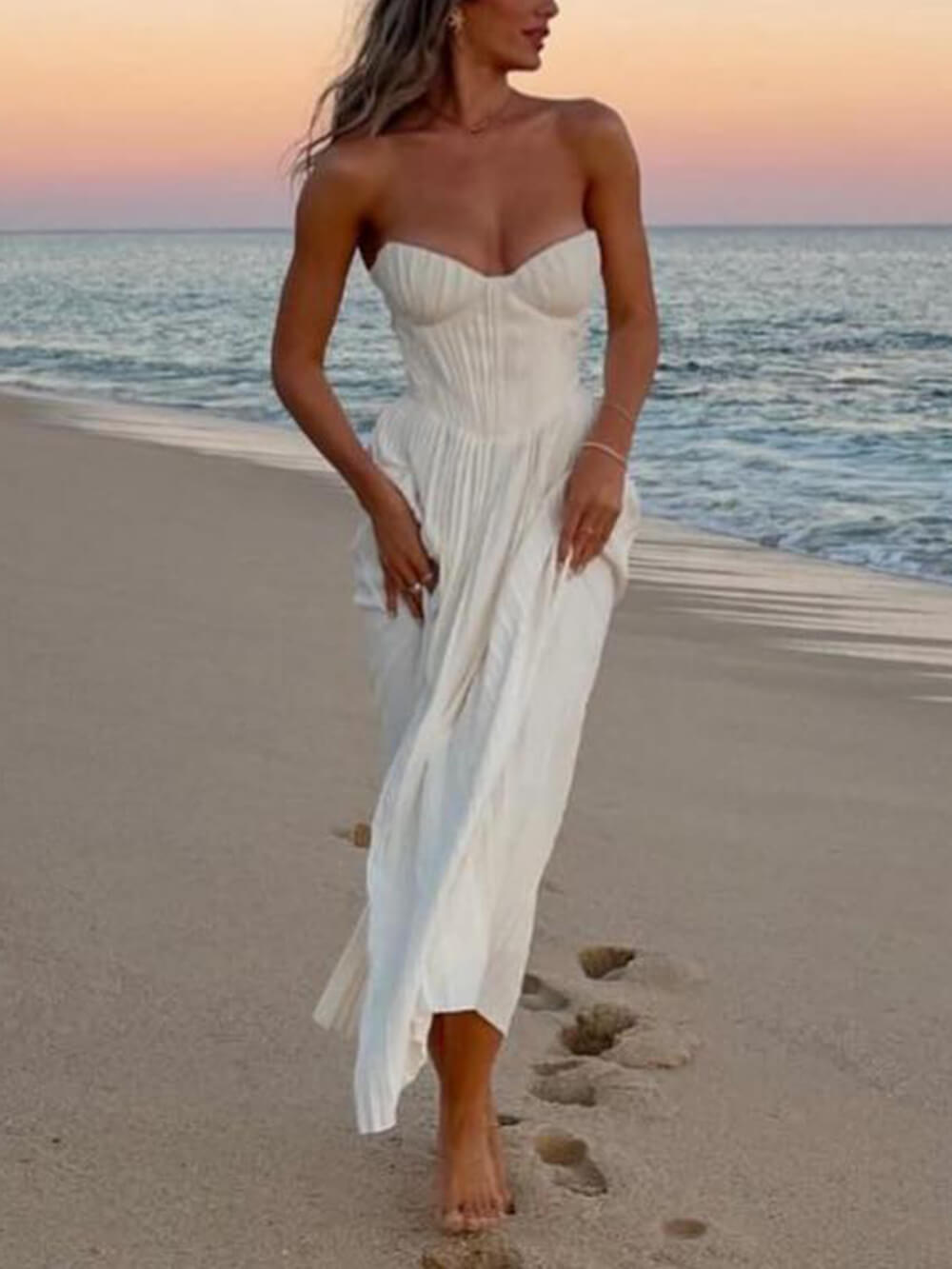 Elegant Pleated Strapless Maxi Dress