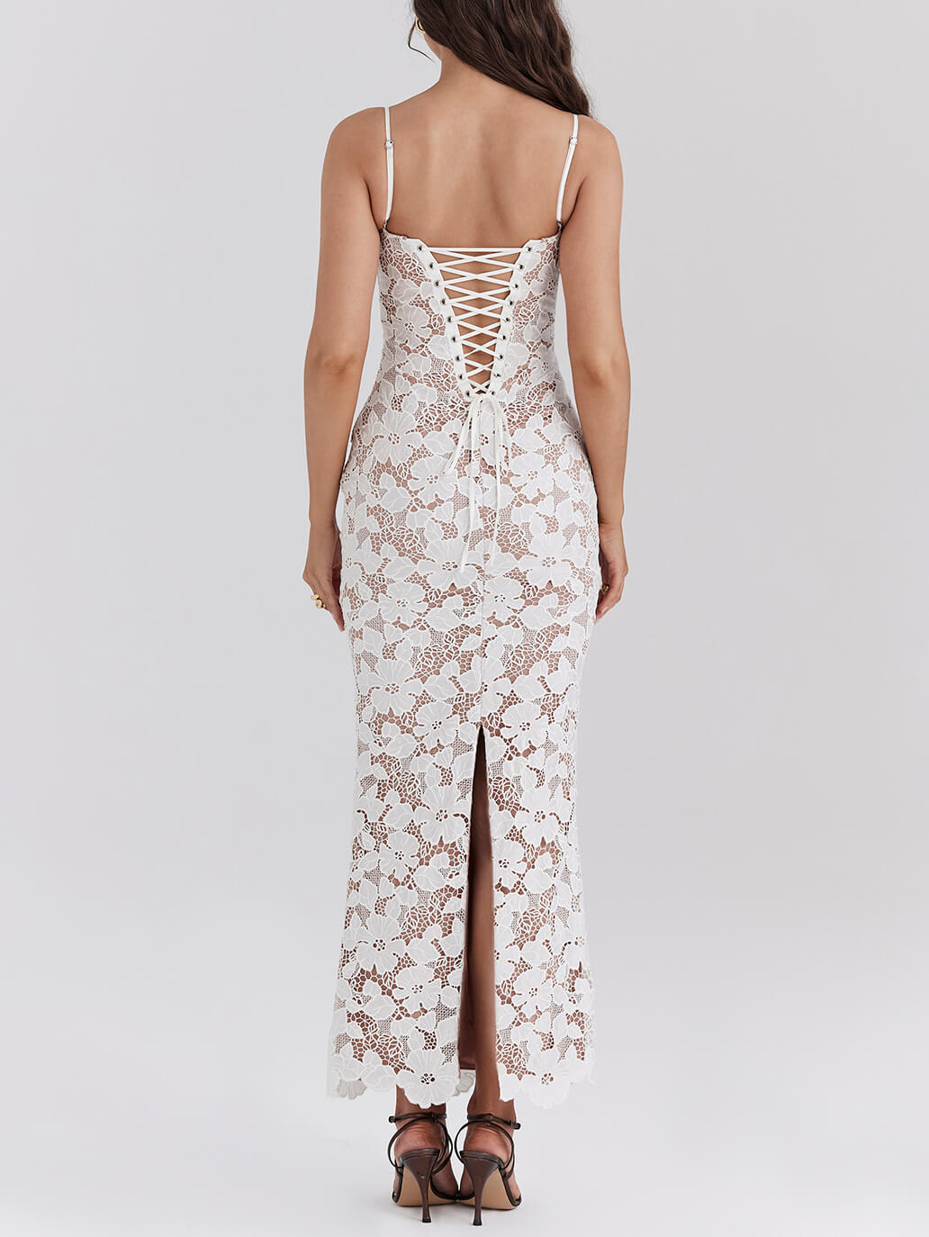 Stylish Sexy Lace Halter See-Through Midi Dress