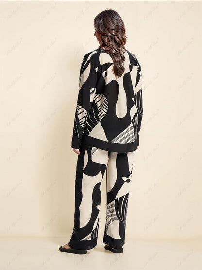 Graffiti Print Trendy Loose Wide Leg Pants Set