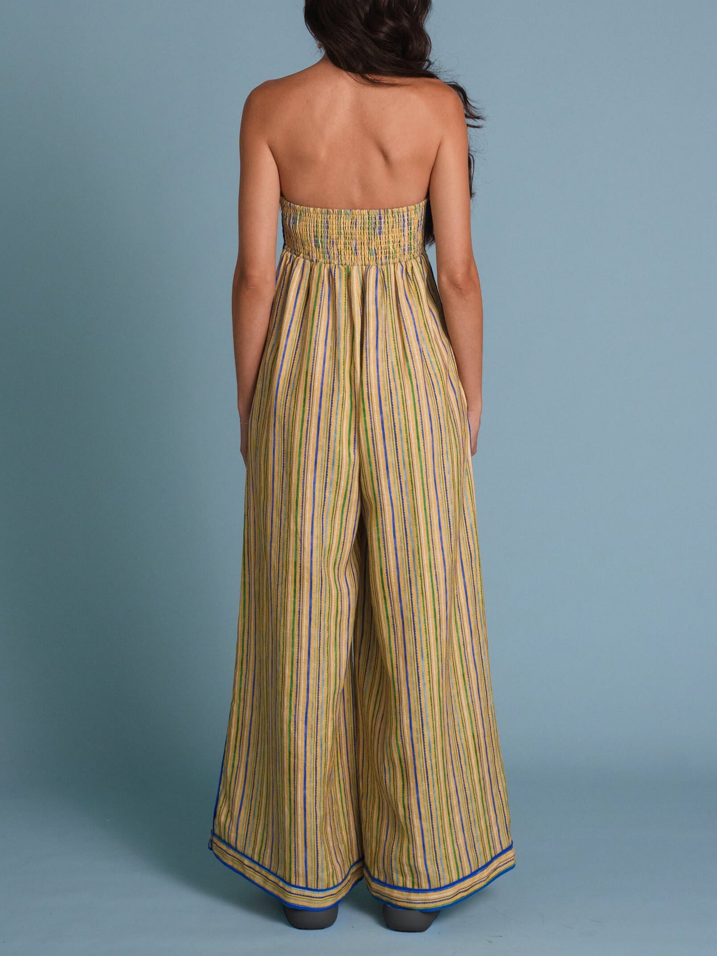 Stylish Striped Contrast Color Sleeveless Off-Shoulder Jumpsuit