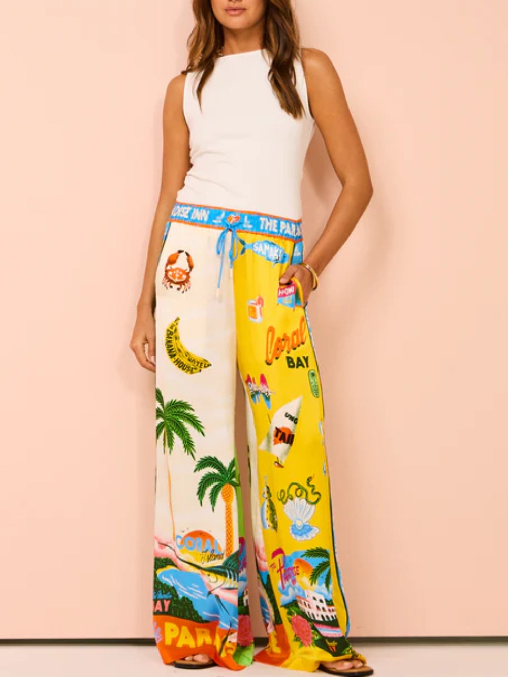 Sunny Beach Summer Style Printed Two Piece Set - Pants