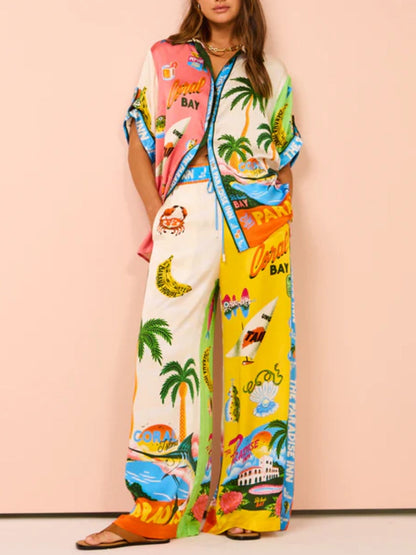 Sunny Beach Summer Style Printed Two Piece Set - Pants