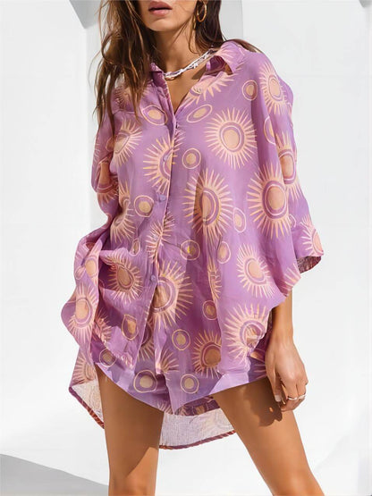 Holiday Casual Sunny Afternoon Printed Loose Shorts Two-Piece Set