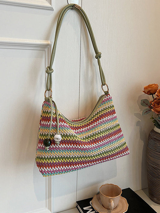 Contrast Color Woven Fashion Crossbody Bag