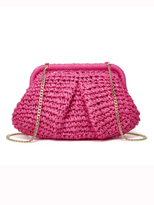 Cloud Dumpling Straw Crossbody Clutch