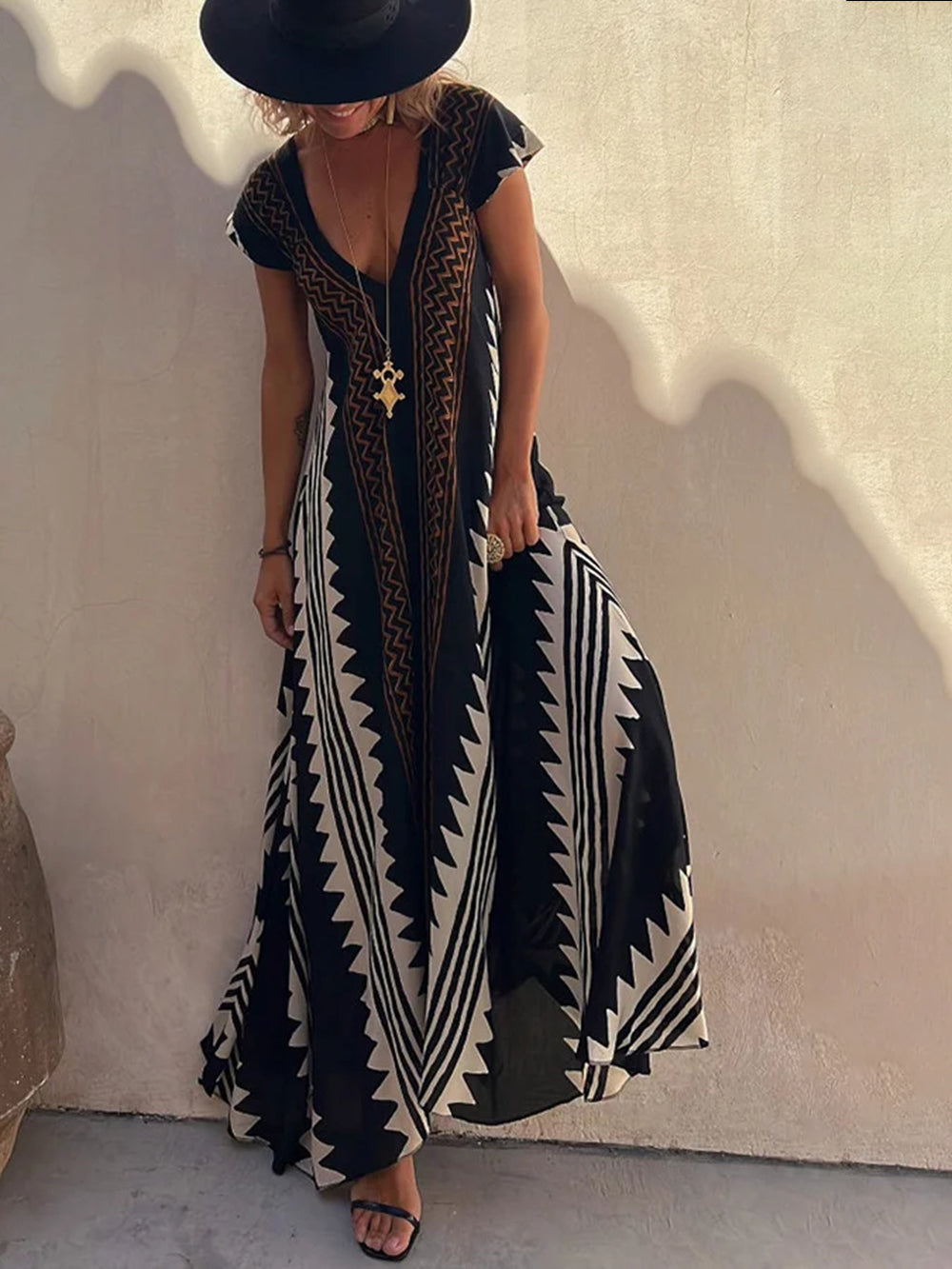 Shannon Bohemian Aztec Print Maxi Dress