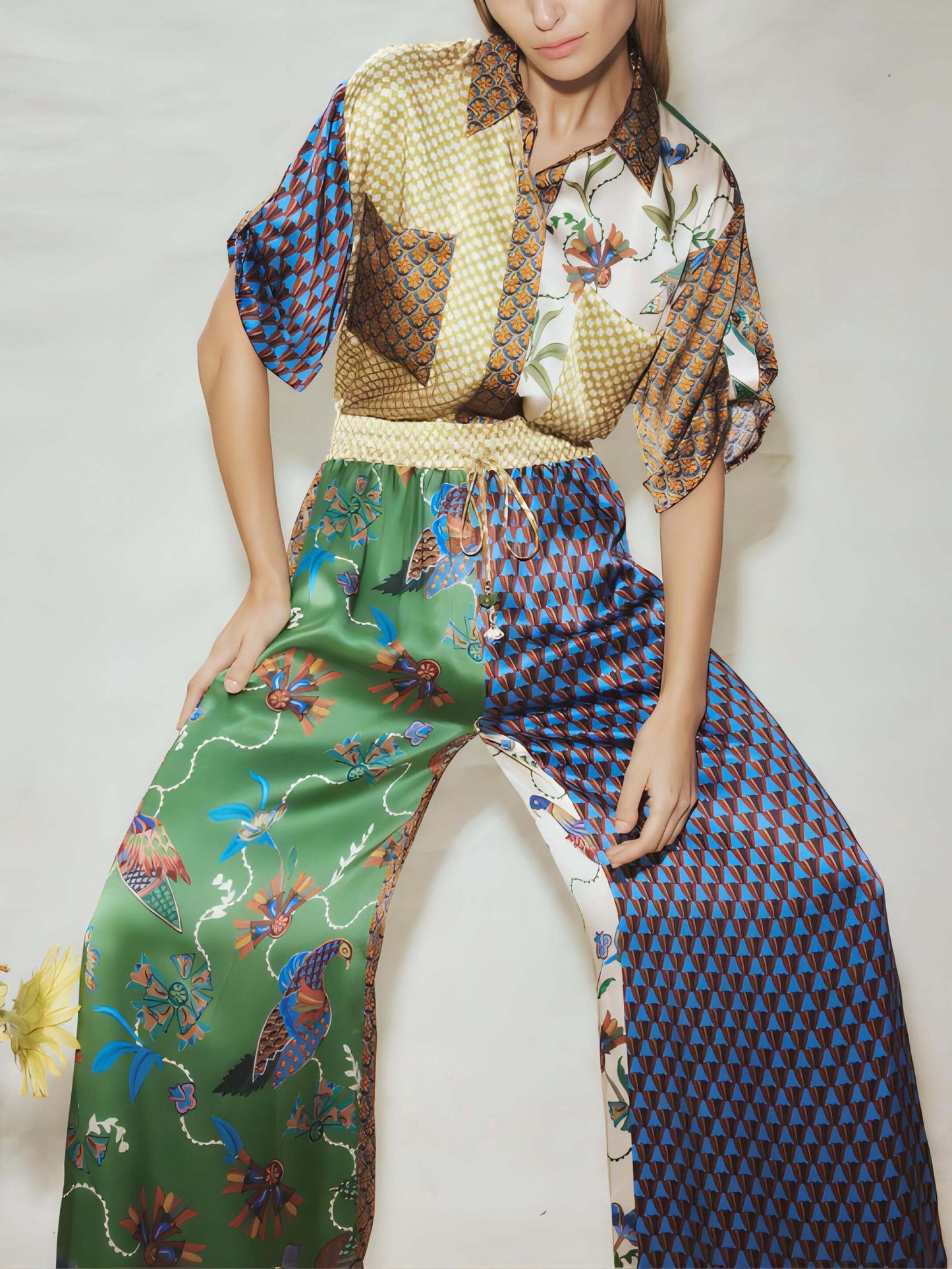 Special Folk Print Loose Wide Leg Pants