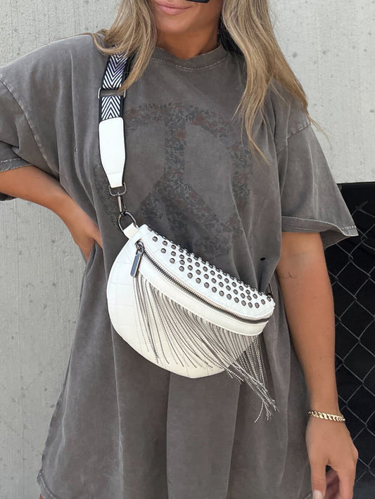 Studded Tassel Crossbody Belt Bag