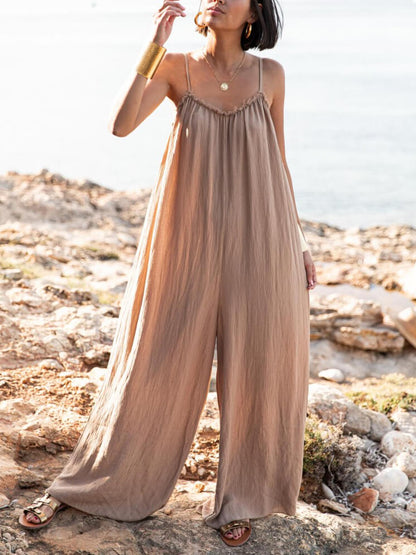 Vacation Casual Suspender Loose Wide Leg Jumpsuit